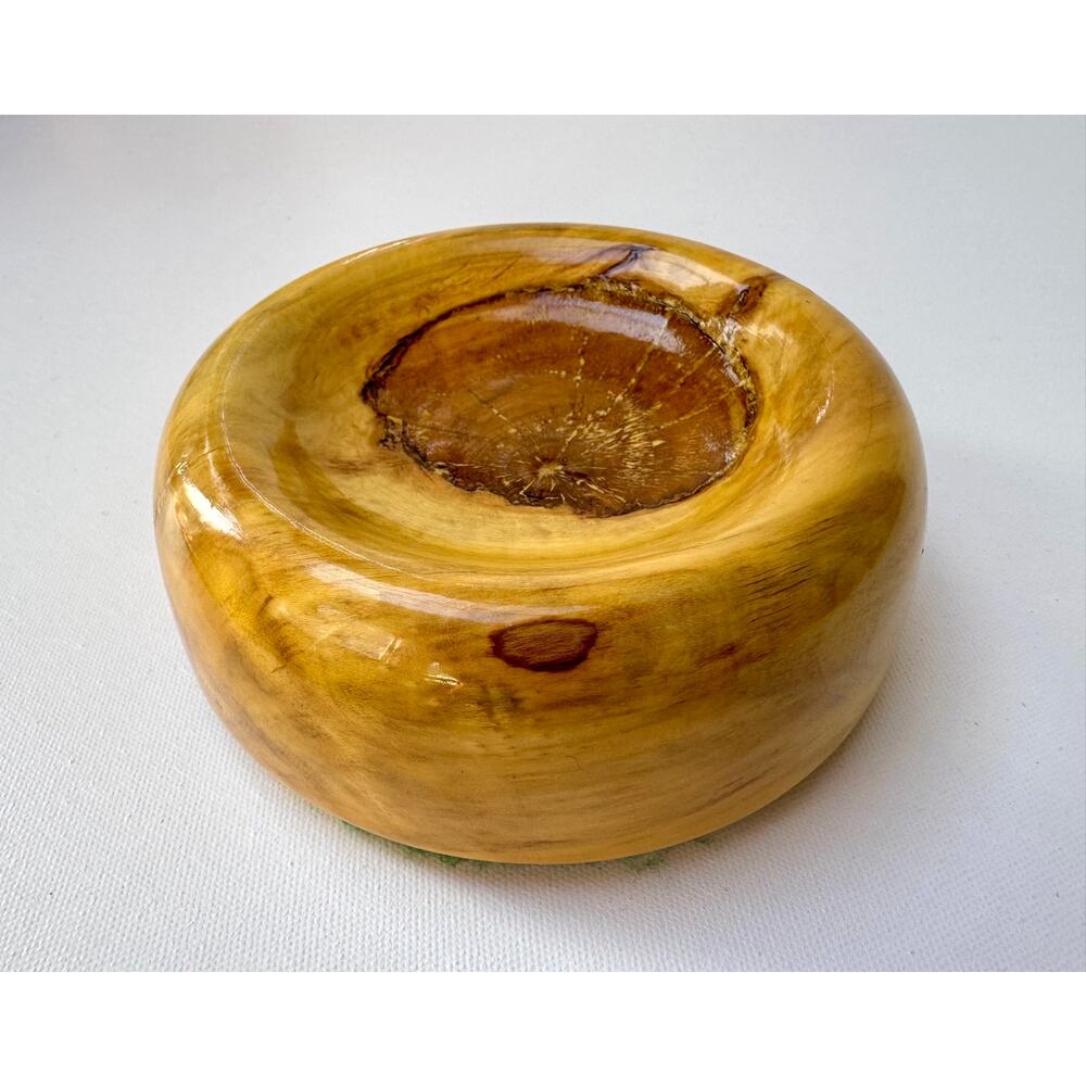 Hand-Turned Mid Century Solid Wood Ashtray with Felt Base